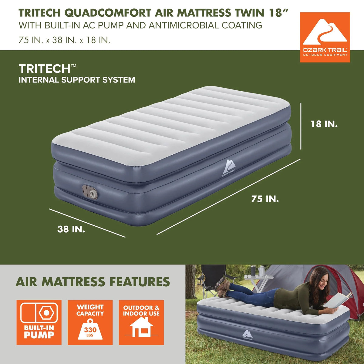 Queen Air Mattress with Built-in AC Pump V943
