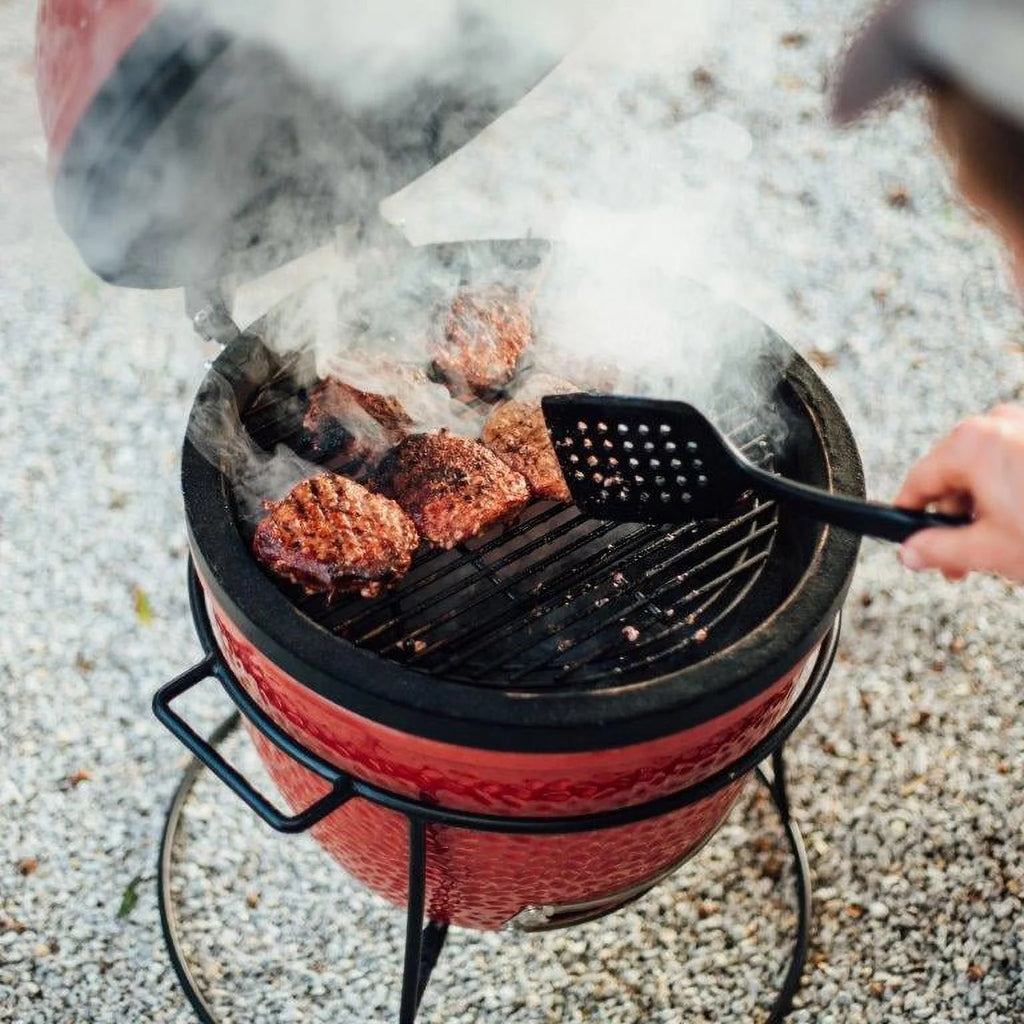 13.5 in. Portable Charcoal Grill in Red with Cast Iron Cart E2037